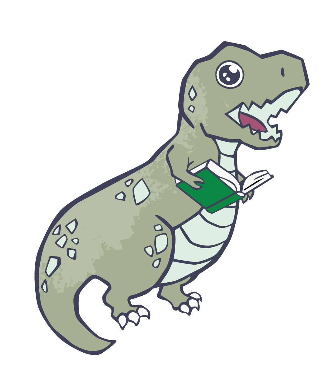 t-rex with a book