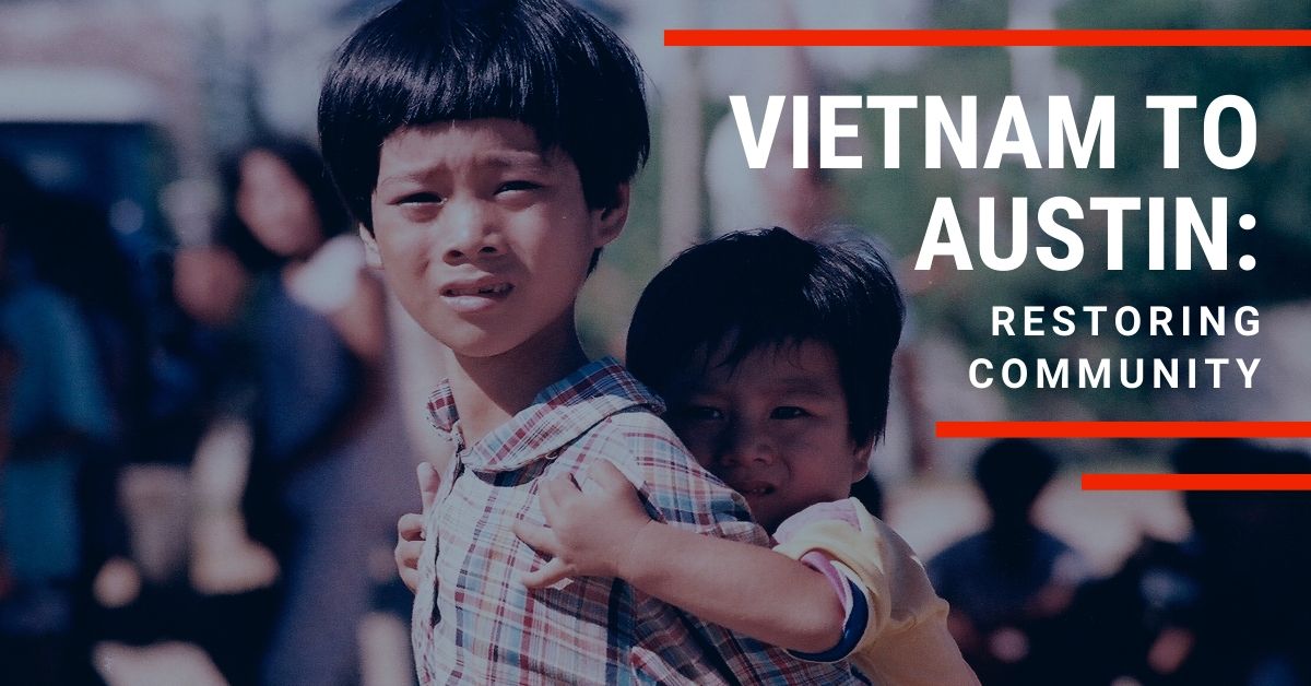 Vietnam to Austin exhibit photo of two children