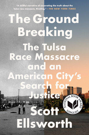 Book cover with title text over historical and current photos of Tulsa