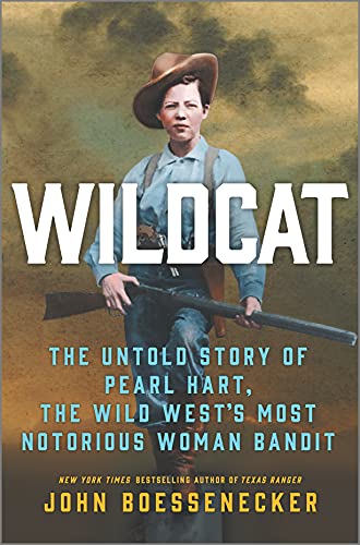 Book cover with title text superimposed over photo of Pearl Hart holding a rifle