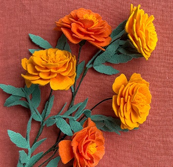photograph of marigold flowers made of felt