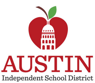 Austin Independent School District logo with red apple and capitol building