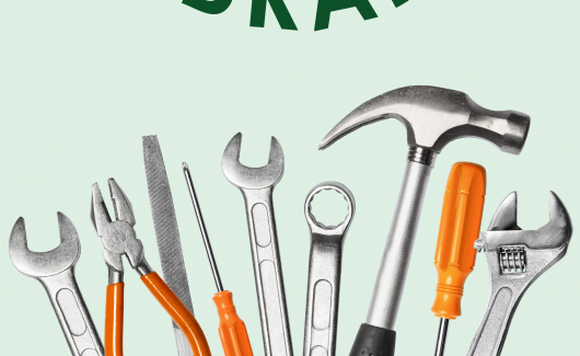 Tool library logo with an assortment of wrenches, screwdrivers, and hammers