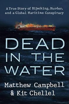 Book cover depicting barge on fire on the water