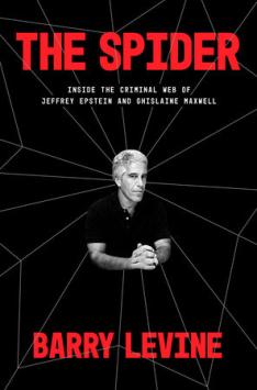 Book cover with title text and photo of Jeffrey Epstein superimposed over spiderweb