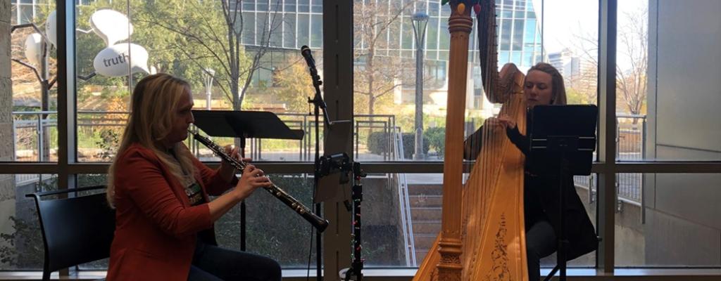 harpist and oboist playing