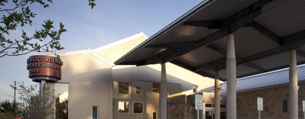 Exterior photograph of the North Village Branch Library