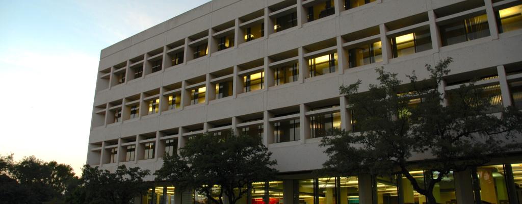 Faulk building exterior at sunset