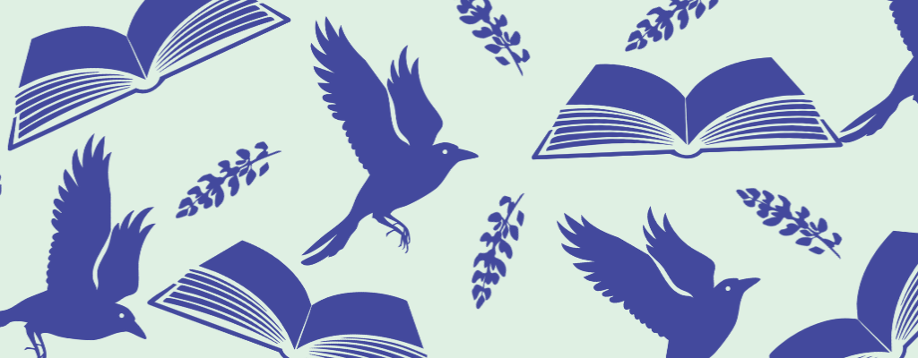 birds and books and bluebonnets pattern