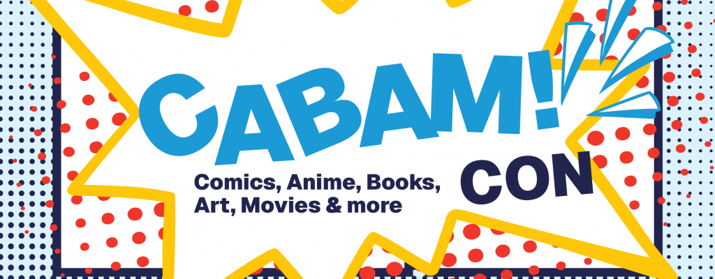 cartoon explosion bubble with CABAM! Con logo