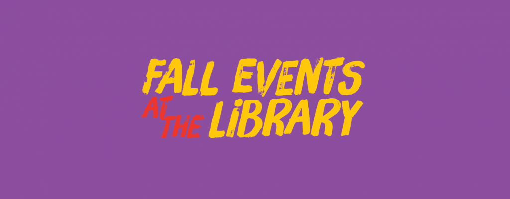 Fall Events at the Library in yellow text on a purple background