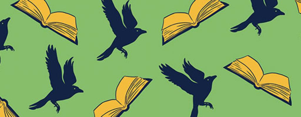birds and books and bluebonnets pattern