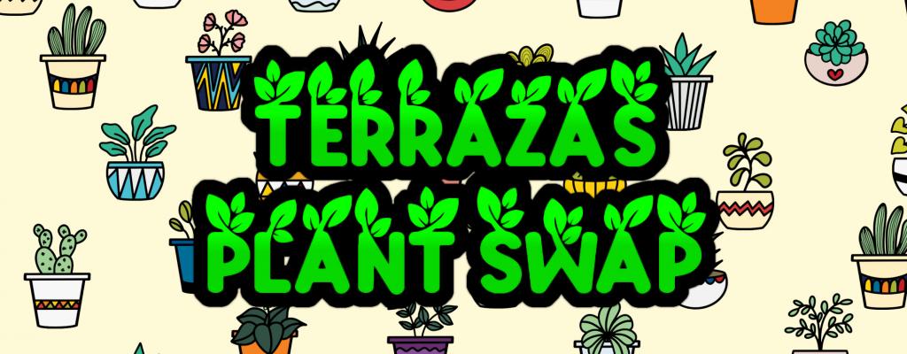 Event banner image with the name of the program event with background wallpaper of cartoon illustrations of various plants