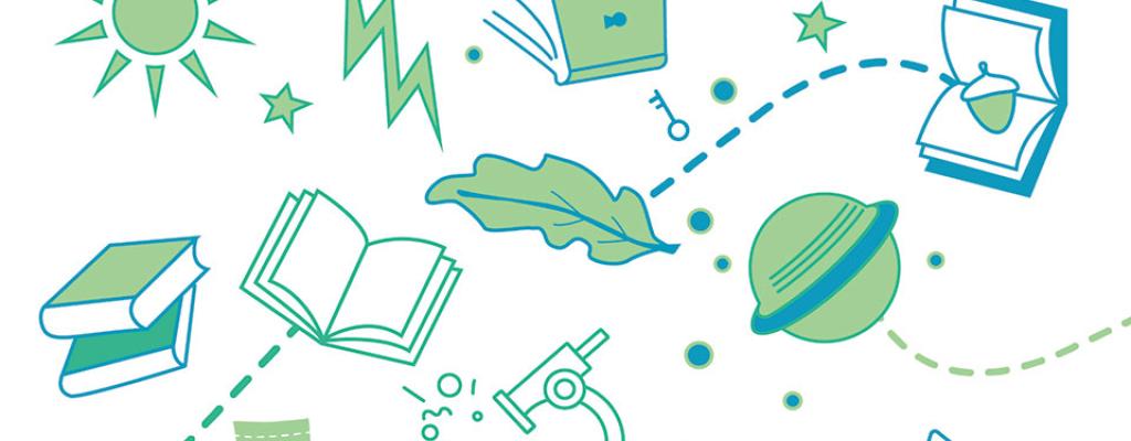 Pop up library with colorful icons