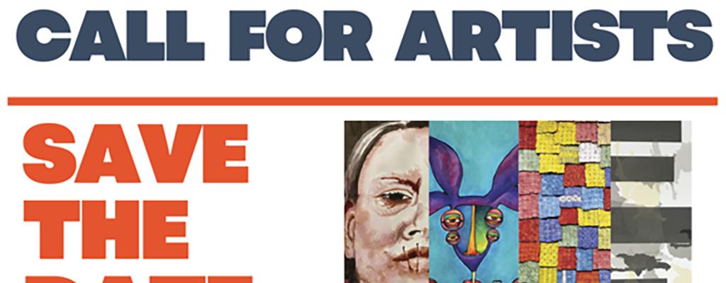 Text of Save the Date call for artists with collage of artwork