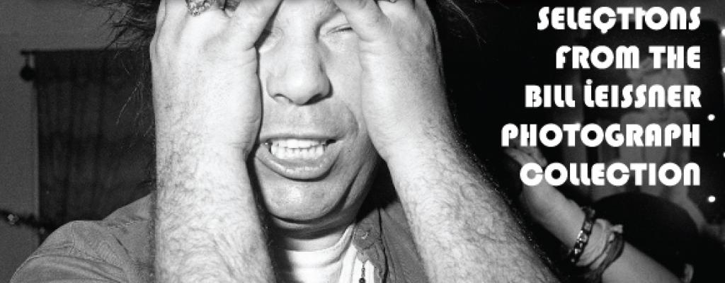 Man holding his face with the text Austin Icons of the 1980s: Selections from the Bill Leissner Photograph Collection