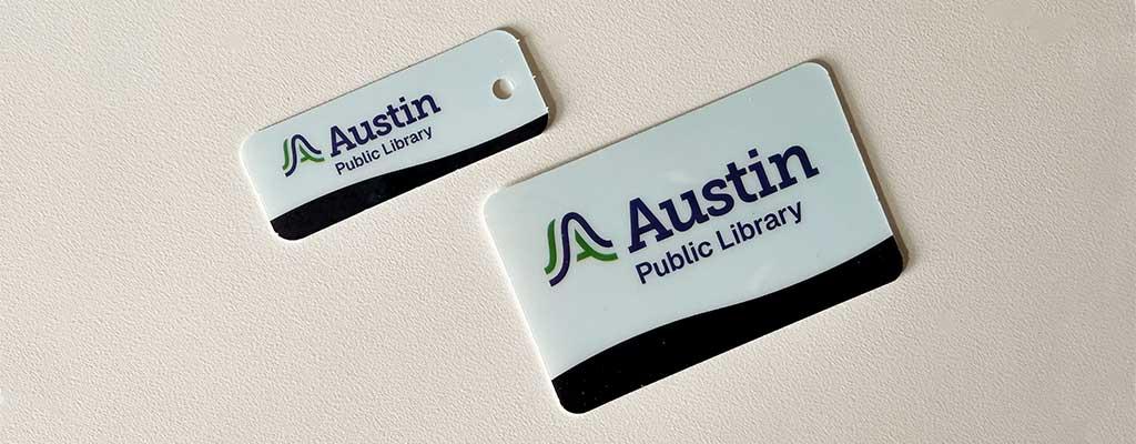 Austin Public Library card and keychain card
