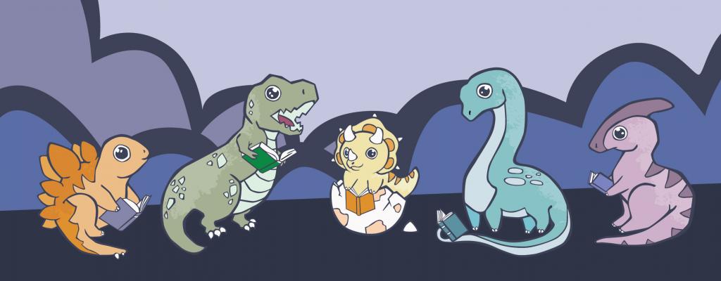 illustrated dinosaurs reading books