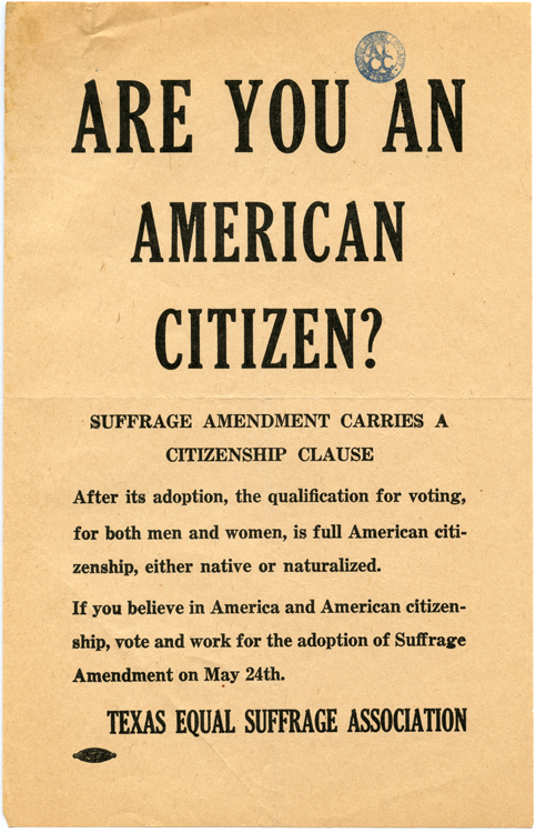 Texas Equal Suffrage Association Broadside